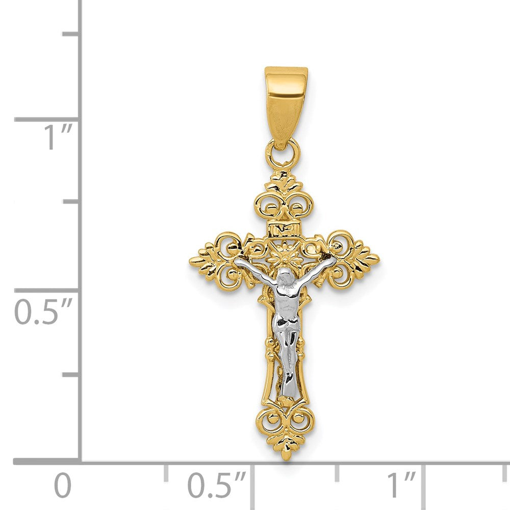 14K Bicolor Klein Lacy-edge Inri Kruzifix Anhänger