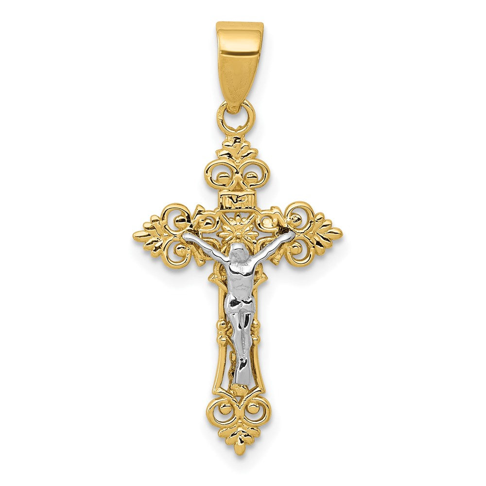 14K Bicolor Klein Lacy-edge Inri Kruzifix Anhänger