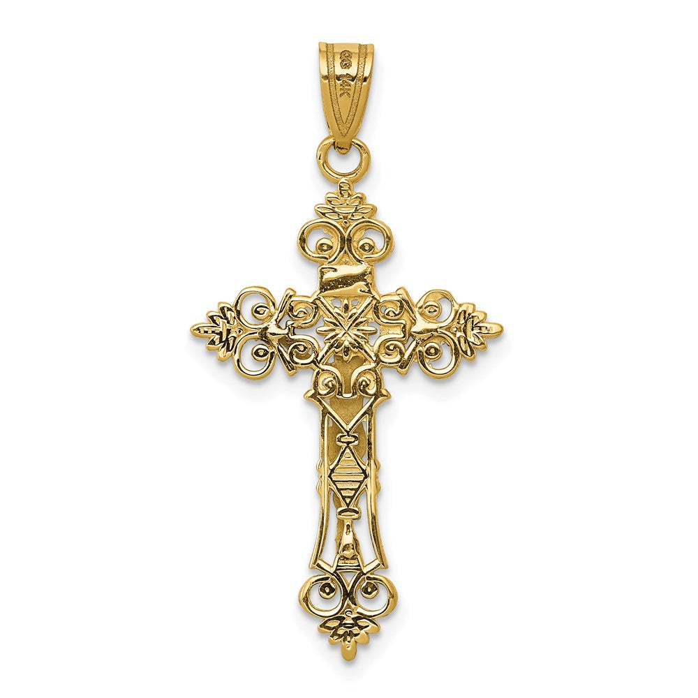 14 Karat Bicolor-Gold Mittelgroßer Kruzifix-Anhänger „INRI“ mit Spitzenrand