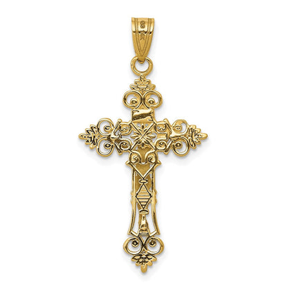 14 Karat Bicolor-Gold Mittelgroßer Kruzifix-Anhänger „INRI“ mit Spitzenrand