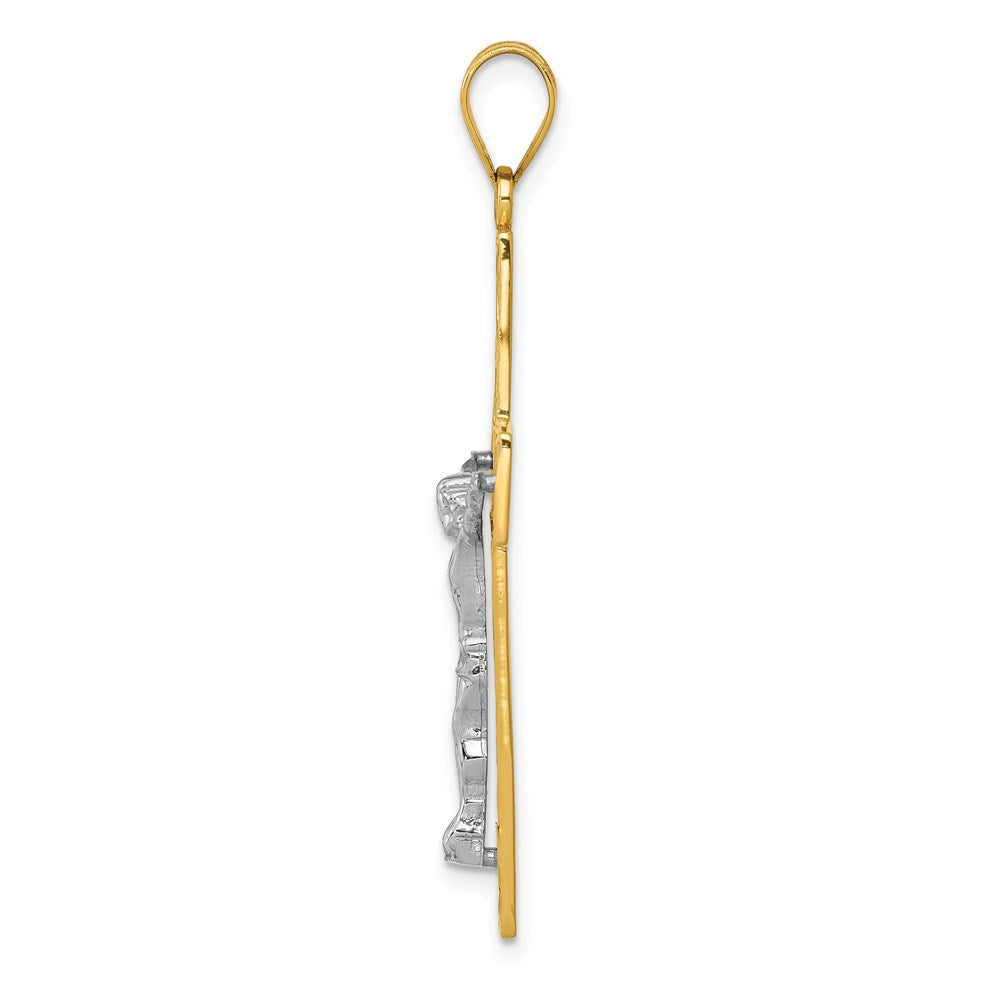 14K Bicolor Gold D/C Großes Block-Filigran-Kruzifix-Anhänger