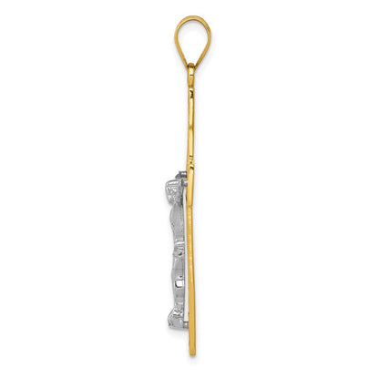 14K Bicolor Gold D/C Großes Block-Filigran-Kruzifix-Anhänger