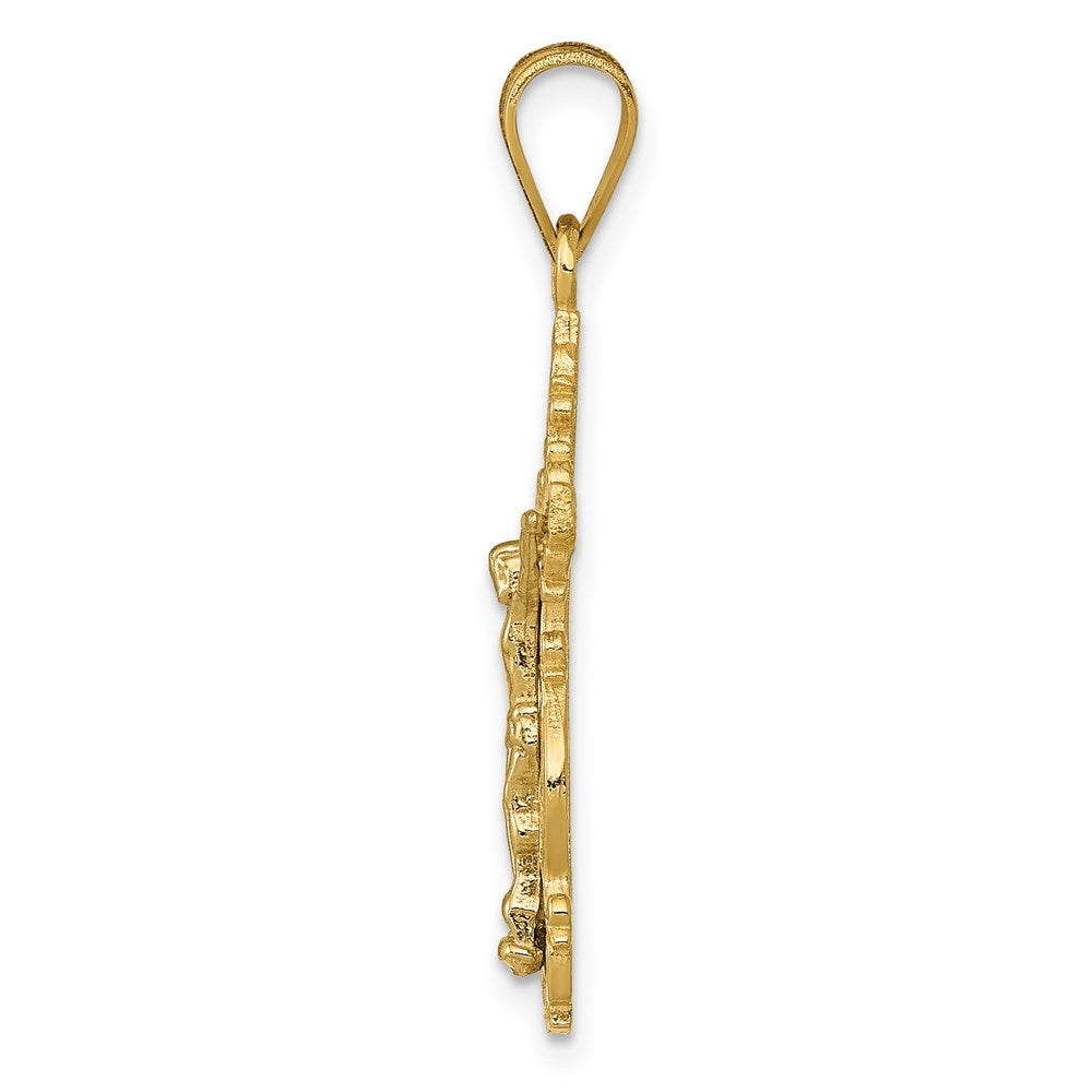 14K Bicolor Klein Schmal Kreuz mit Kruzifix Anhänger
