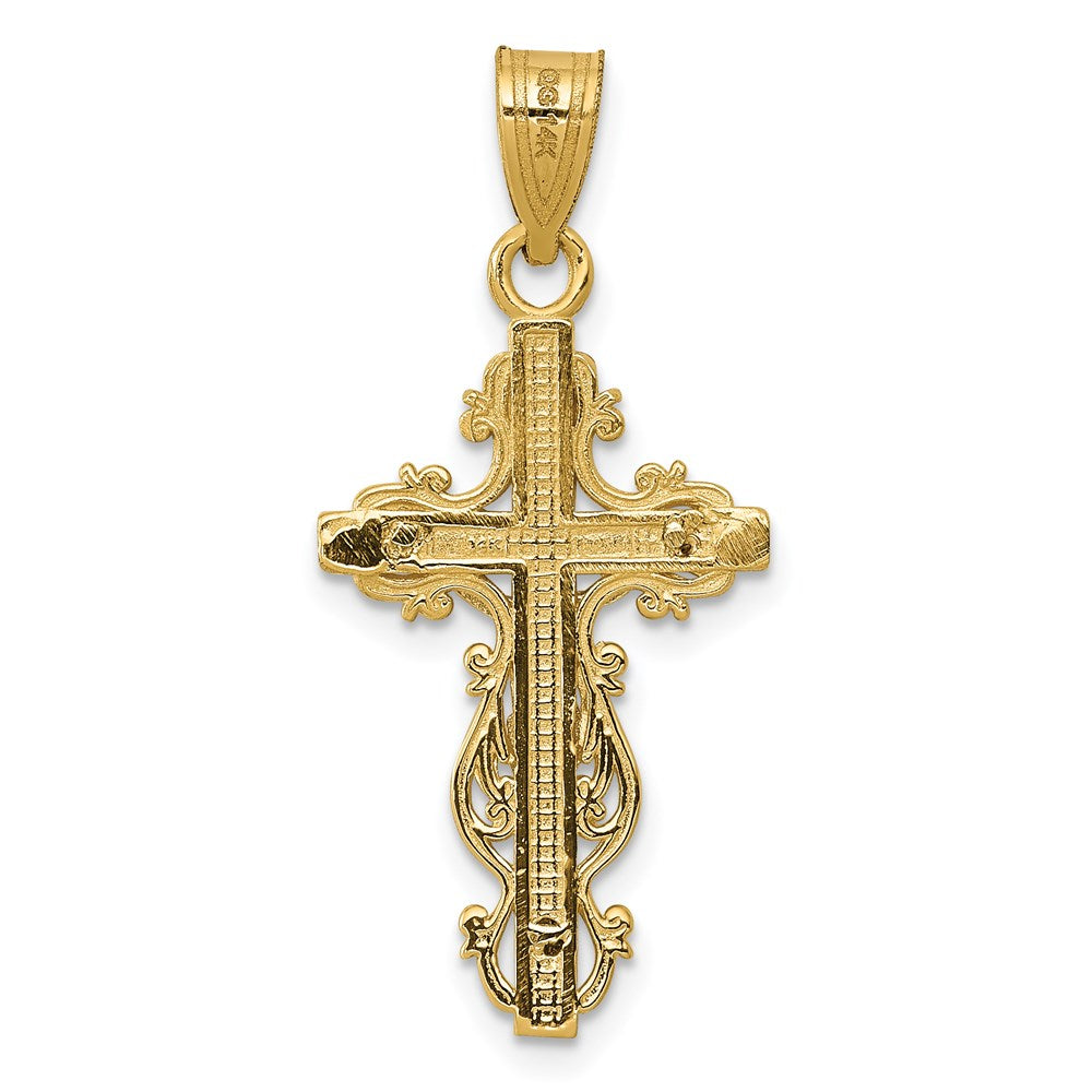 14K Bicolor Klein Schmal Kreuz mit Kruzifix Anhänger