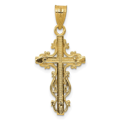 14K Bicolor Klein Schmal Kreuz mit Kruzifix Anhänger
