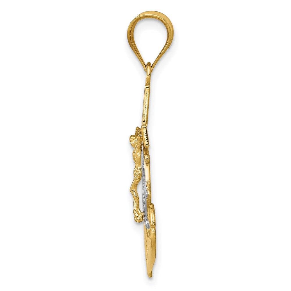14K Gelb & Rhodium mit Rhodium Diamantiert Mariners Kreuz Anhänger