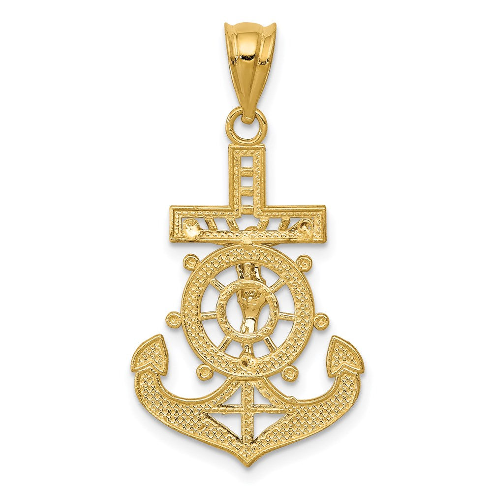 14K Gelb & Rhodium mit Rhodium Diamantiert Mariners Kreuz Anhänger