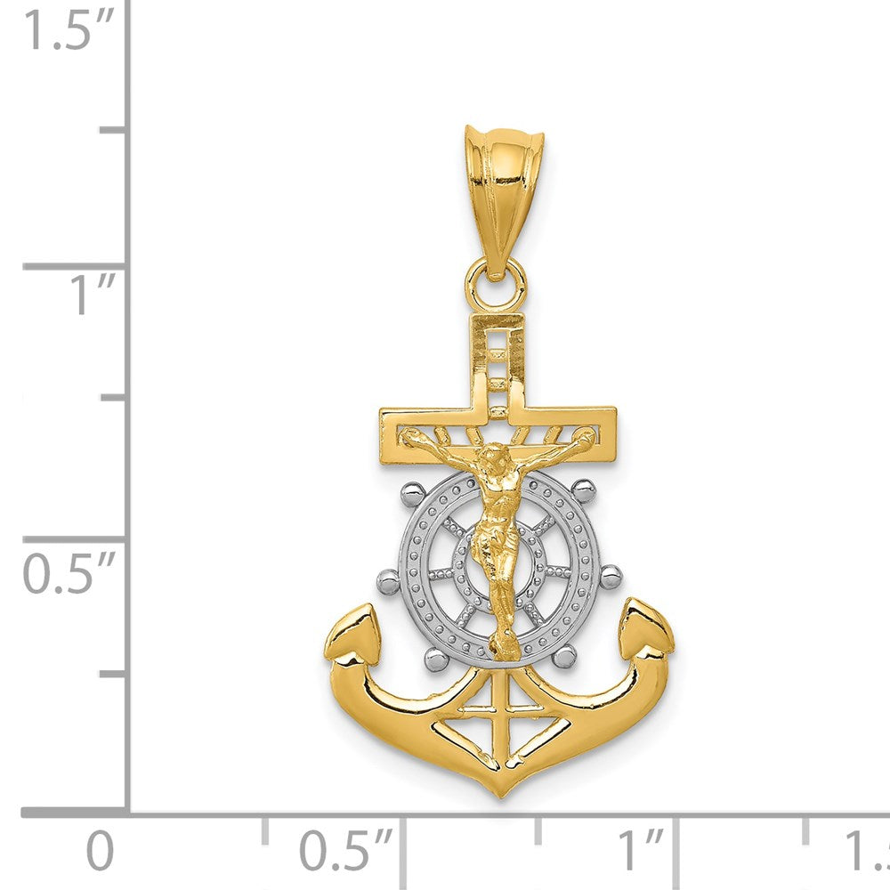 14K Gelb & Rhodium mit Rhodium Diamantiert Mariners Kreuz Anhänger
