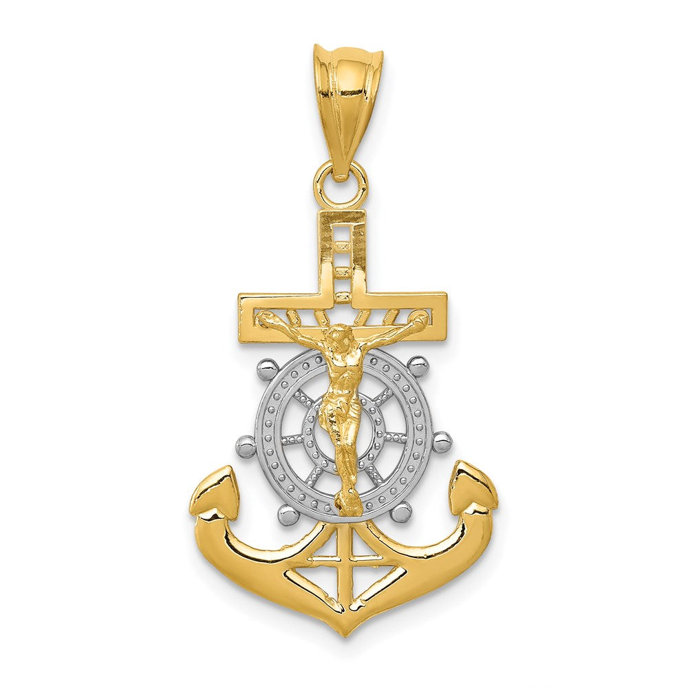 14K Gelb & Rhodium mit Rhodium Diamantiert Mariners Kreuz Anhänger