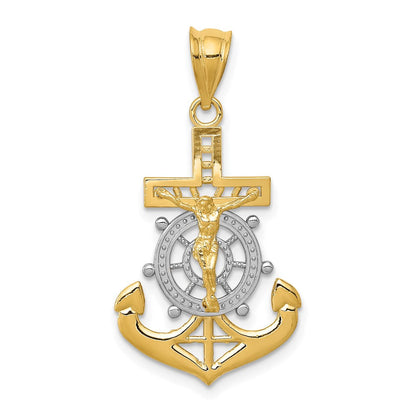 14K Gelb & Rhodium mit Rhodium Diamantiert Mariners Kreuz Anhänger