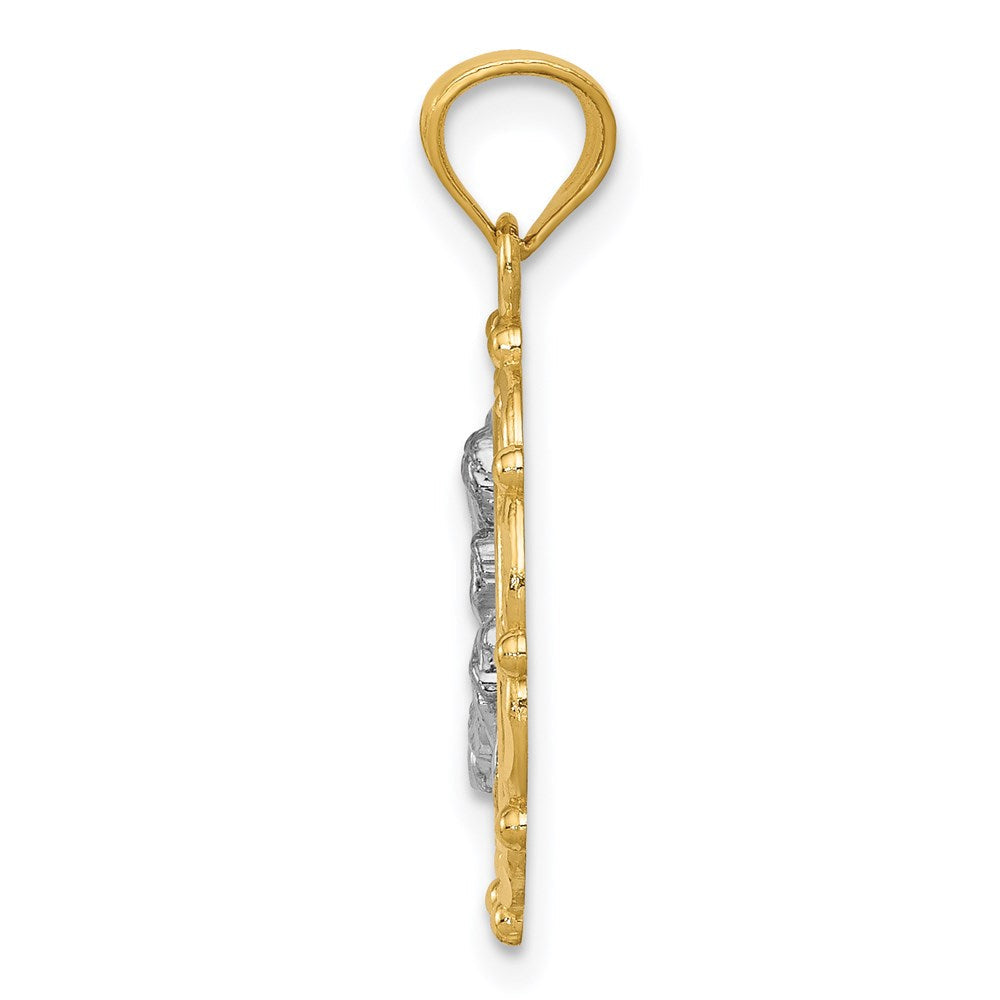 14K Gelb & Rhodium mit Rhodium Mutter Holding Baby Anhänger