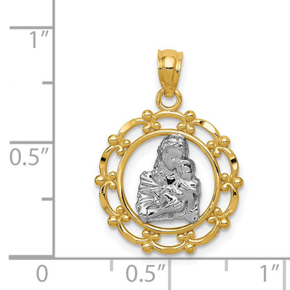 14K Gelb & Rhodium mit Rhodium Mutter Holding Baby Anhänger