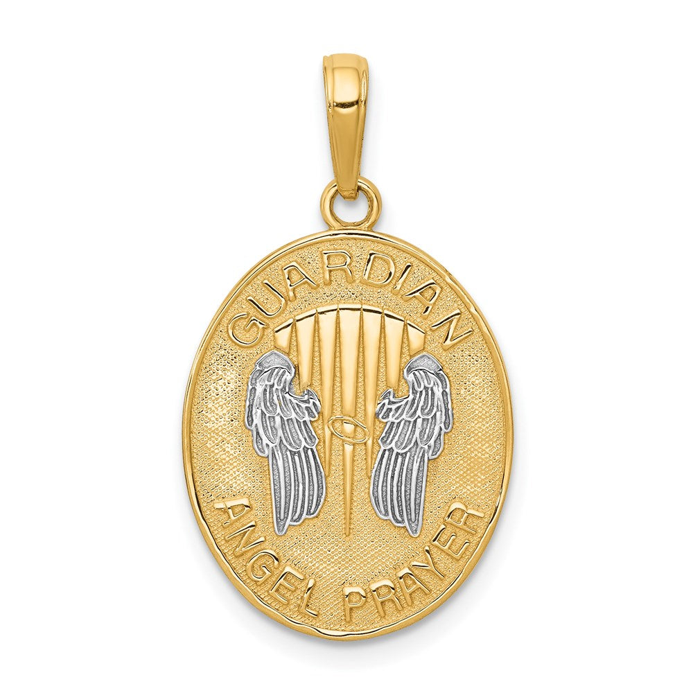 14K Gelb- und Rhodiumgold Wende-Anhänger mit Rhodium "Schutzengel-Gebet
