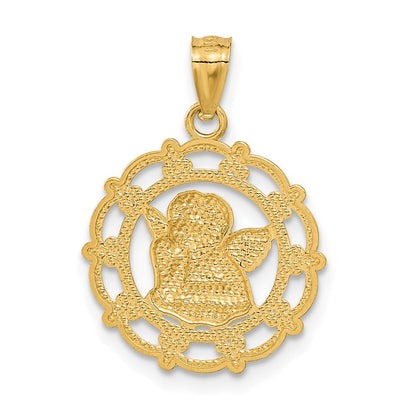 14K Gelb & Rhodium mit Rhodium Engel Anhänger