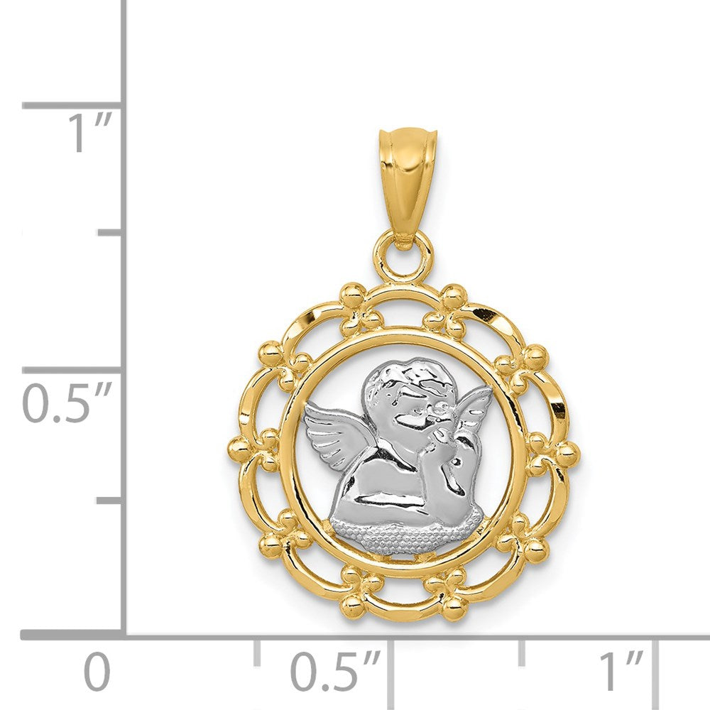 14K Gelb & Rhodium mit Rhodium Engel Anhänger
