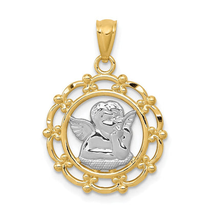 14K Gelb & Rhodium mit Rhodium Engel Anhänger