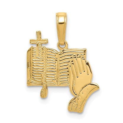 14K Gelbgold Bible, Betend Hands, und Kreuz Anhänger