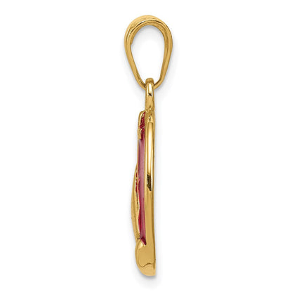 14K Gelbgold Anhänger mit betenden Händen und Kreuz mit roter Emaille