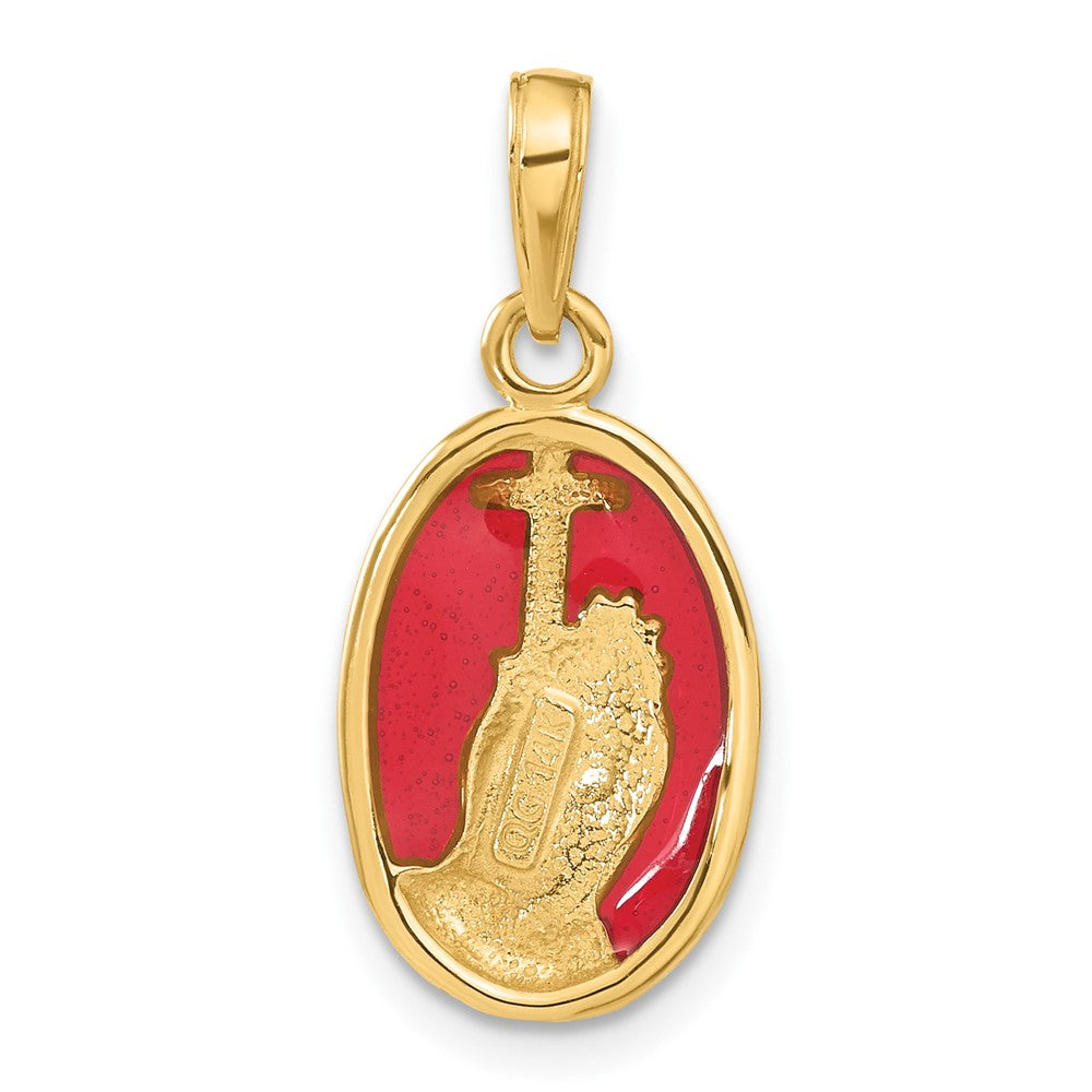 14K Gelbgold Anhänger mit betenden Händen und Kreuz mit roter Emaille