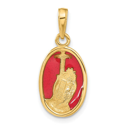 14K Gelbgold Anhänger mit betenden Händen und Kreuz mit roter Emaille