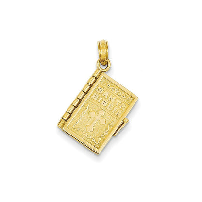 14K Gelbgold 3-D Beweglicher Santa-Biblia-Buch-Anhänger