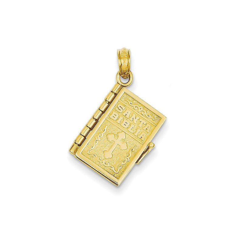 14K Gelbgold 3-D Beweglicher Santa-Biblia-Buch-Anhänger