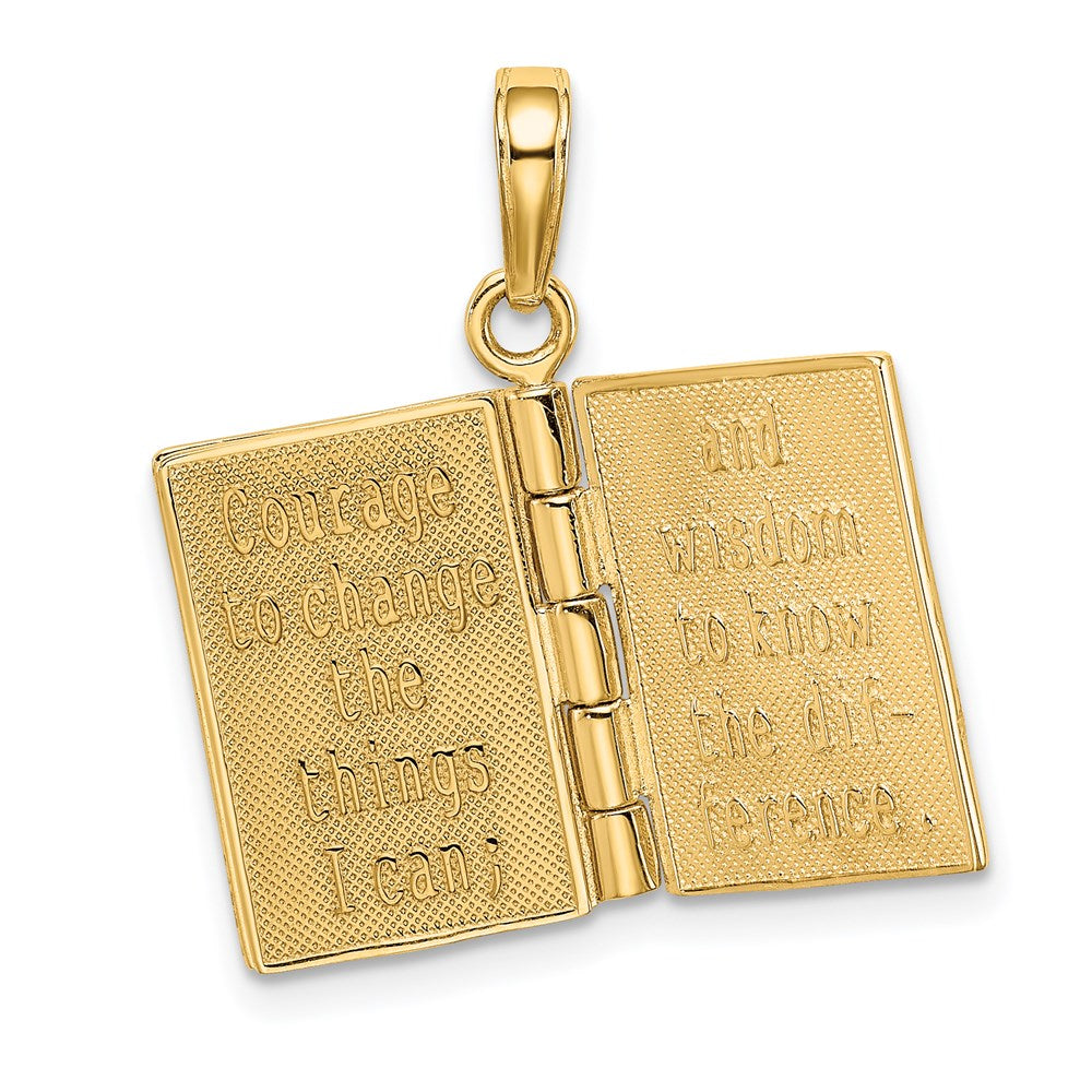 14K Gelbgold 3-D beweglicher Gebetsbuch-Anhänger „Serenity Prayer" mit aufklappbaren Seiten