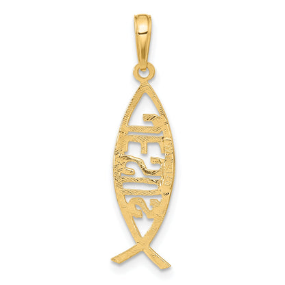 14K Gelbgold Ichthus Fisch mit Jesus Anhänger