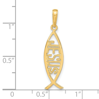 14K Gelbgold Ichthus Fisch mit Jesus Anhänger