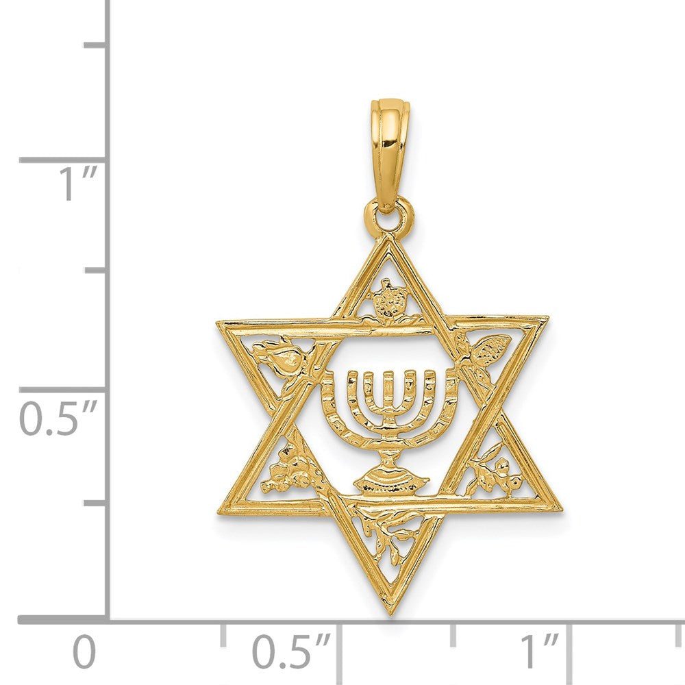 14K Gelbgold Stern Of David mit Menorah Anhänger