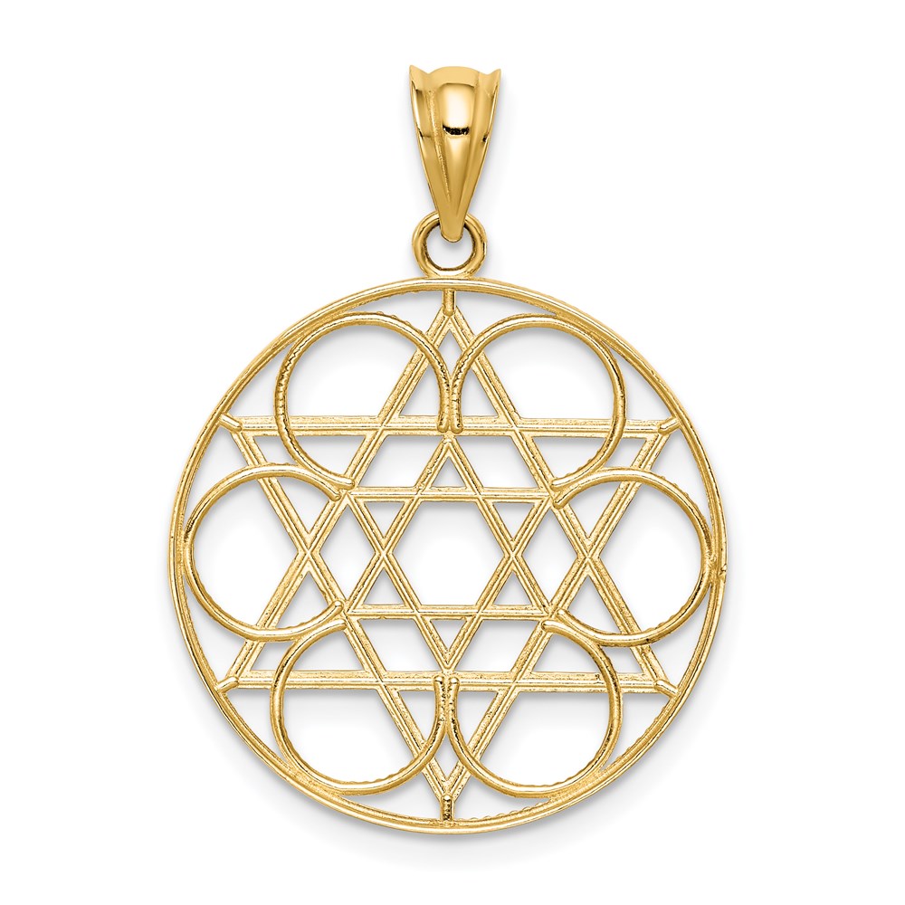 14K Gelbgold Davidstern-Kreis-Anhänger