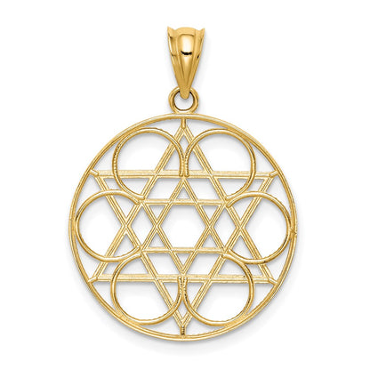 14K Gelbgold Davidstern-Kreis-Anhänger