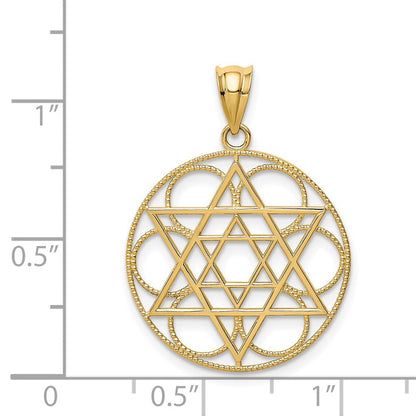 14K Gelbgold Davidstern-Kreis-Anhänger