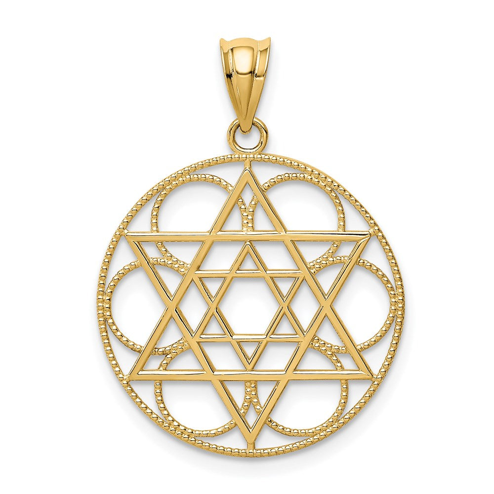 14K Gelbgold Davidstern-Kreis-Anhänger