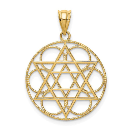 14K Gelbgold Davidstern-Kreis-Anhänger