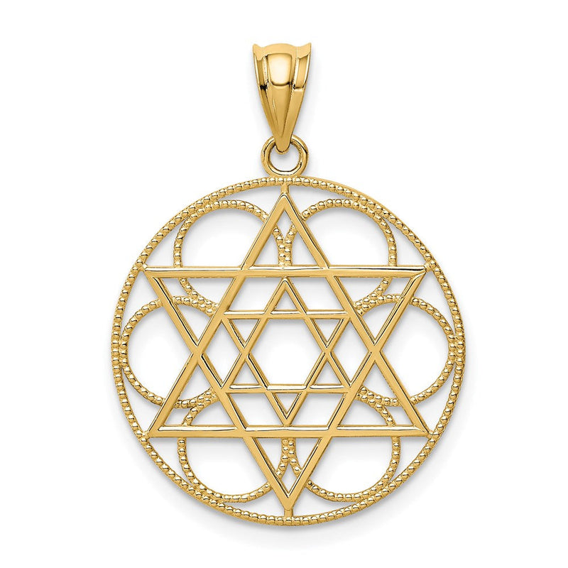 14K Gelbgold Davidstern-Kreis-Anhänger