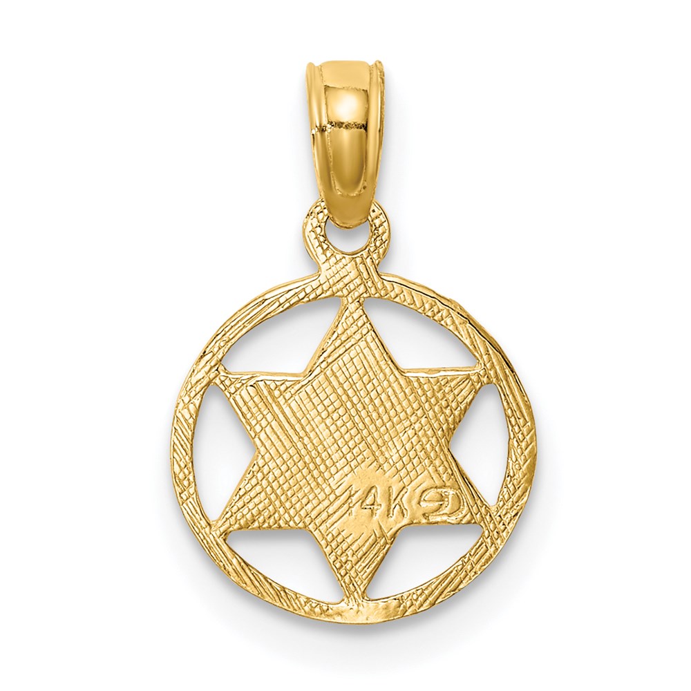 14K Gelbgold Stern Of David in Kreis Rahmen Anhänger