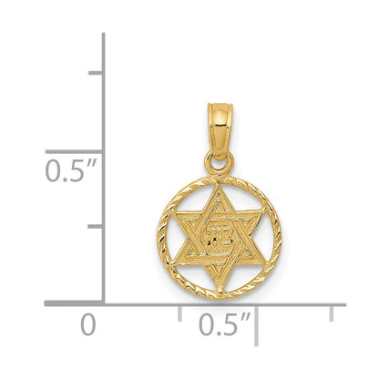 14K Gelbgold Stern Of David in Kreis Rahmen Anhänger