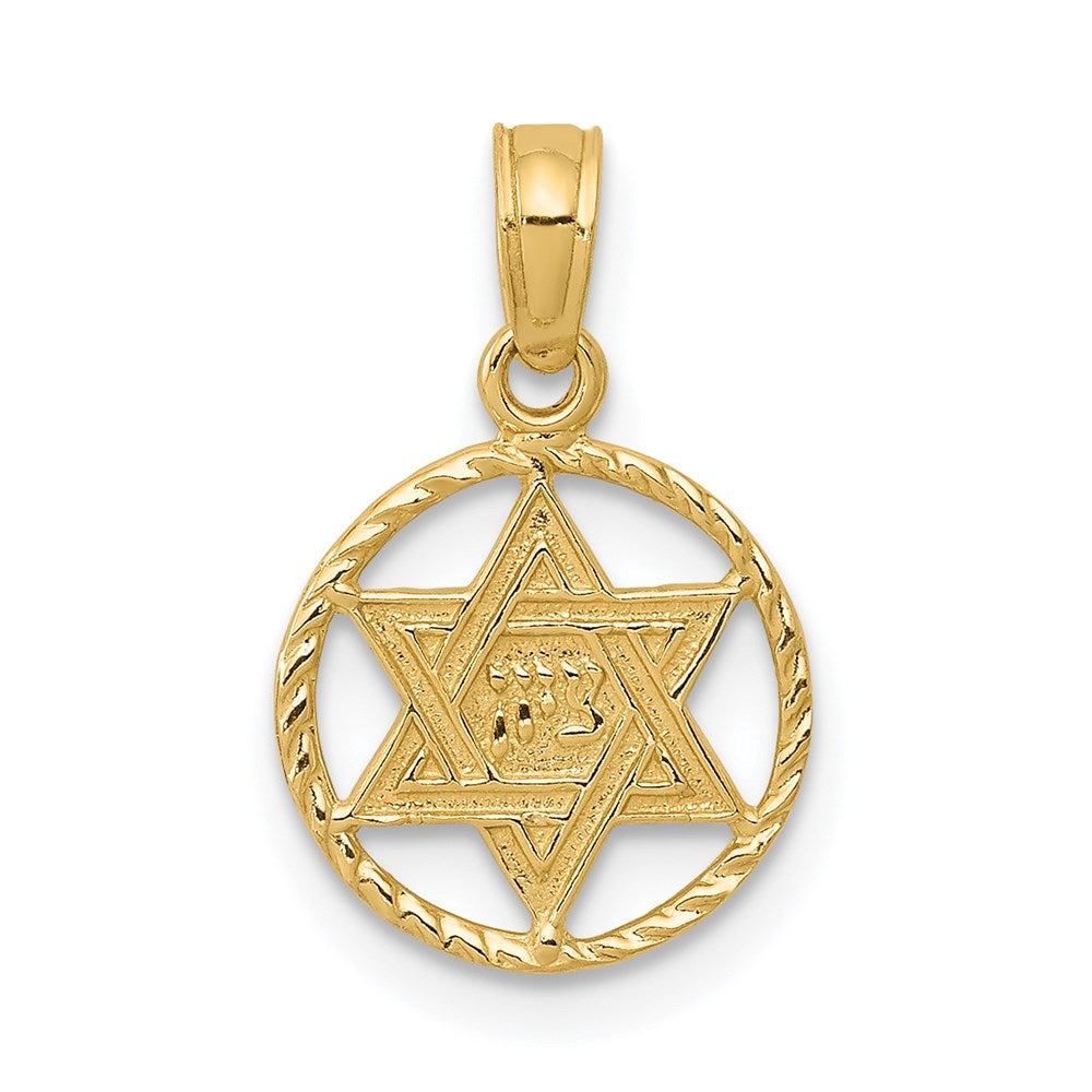 14K Gelbgold Stern Of David in Kreis Rahmen Anhänger