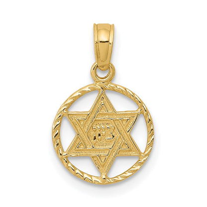 14K Gelbgold Stern Of David in Kreis Rahmen Anhänger