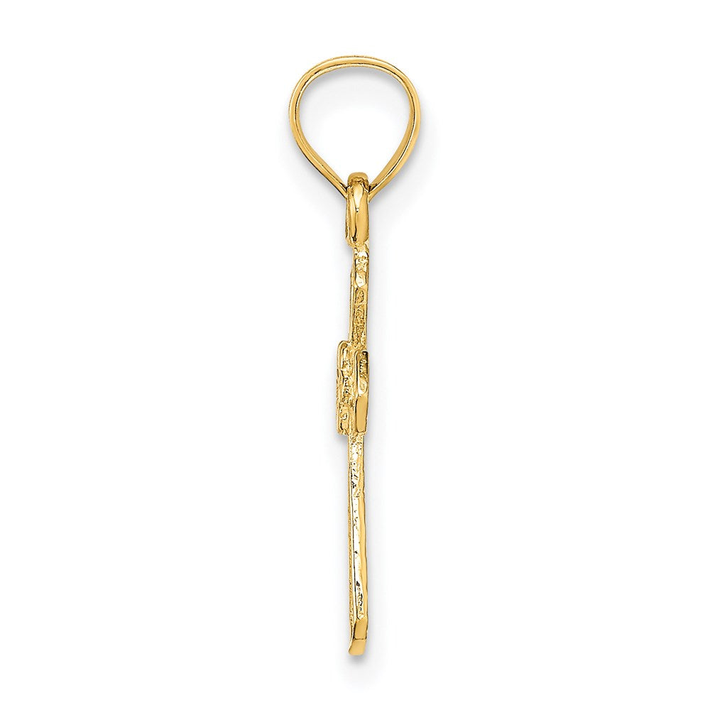 14K Gelbgold Klein Kreuz mit Blume Charm