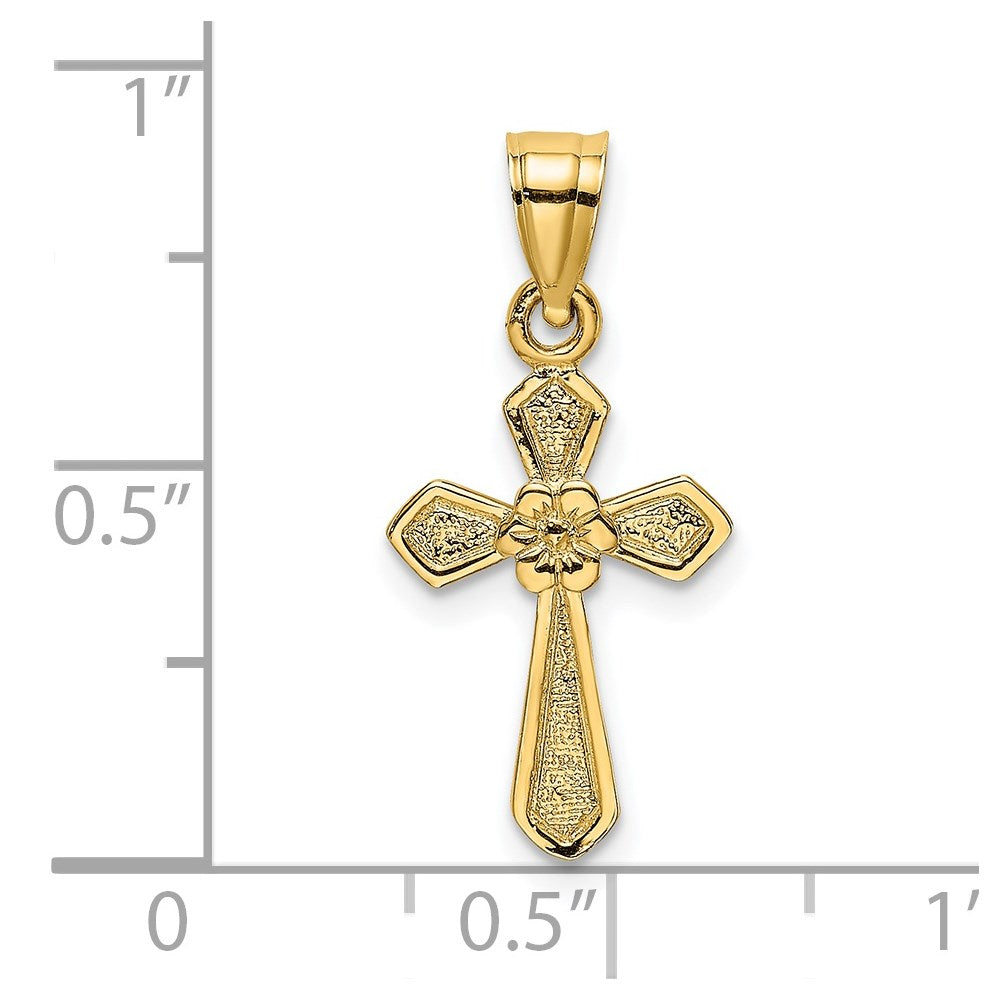 14K Gelbgold Klein Kreuz mit Blume Charm