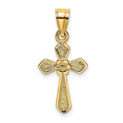 14K Gelbgold Klein Kreuz mit Blume Charm