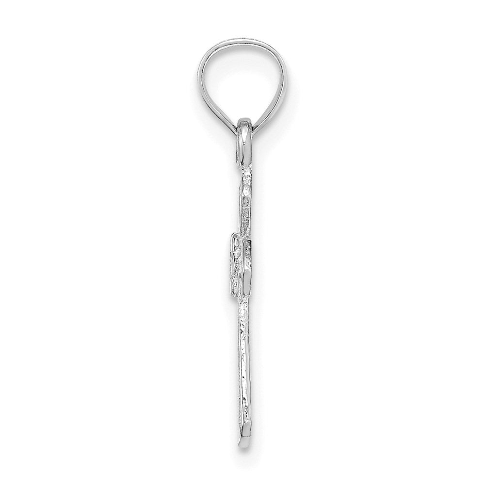 14K Weißgold Klein Kreuz mit Blume Anhänger