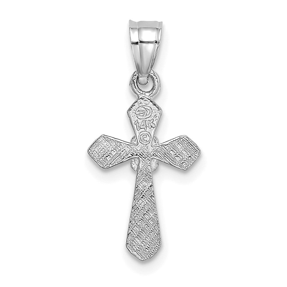 14K Weißgold Klein Kreuz mit Blume Anhänger