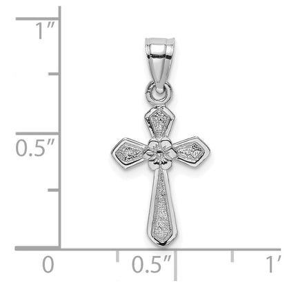 14K Weißgold Klein Kreuz mit Blume Anhänger
