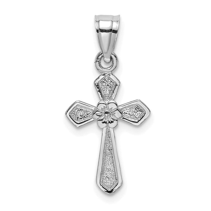 14K Weißgold Klein Kreuz mit Blume Anhänger