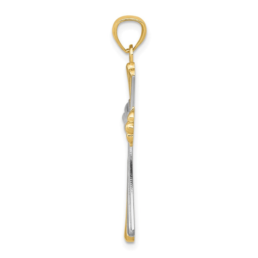 14K Gelb & Rhodium Diamantiert Knospend Kreuz Anhänger