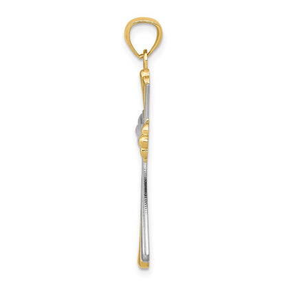 14K Gelb & Rhodium Diamantiert Knospend Kreuz Anhänger