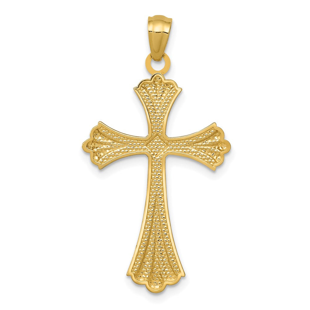 14K Gelb & Rhodium Diamantiert Knospend Kreuz Anhänger